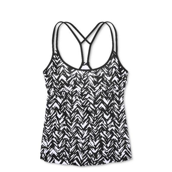 Kona Sol Swim Kona Sol Y Strap Racer Back Tankini Tank Swim Suit Top Black White Geometric